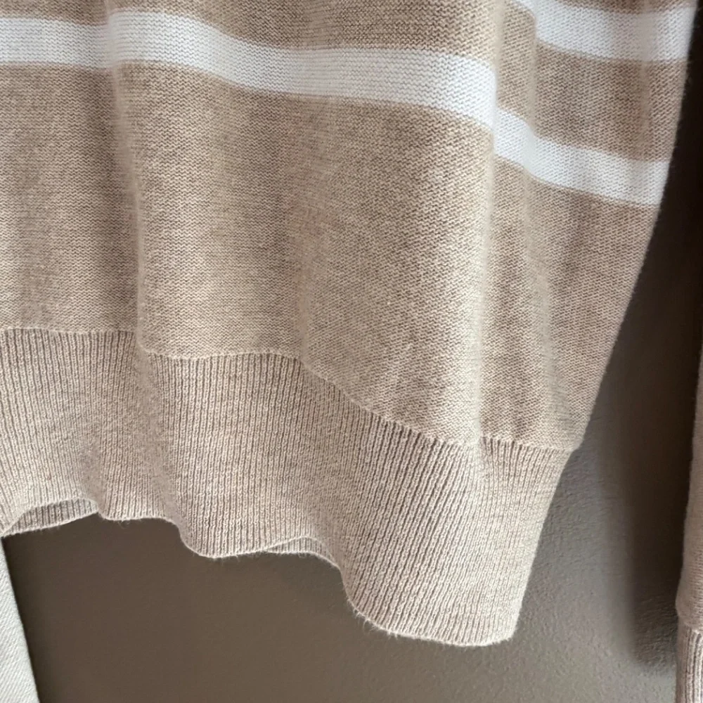 J. Crew Men's Hoodie Tan & Cream Striped Sweater, Size Medium